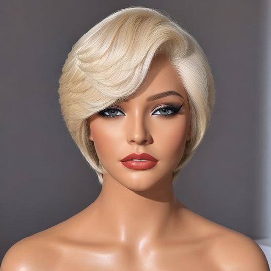613 Blonde Pixie Cut Glueless 5x5 Closure Lace C Part Short Wig Human Hair