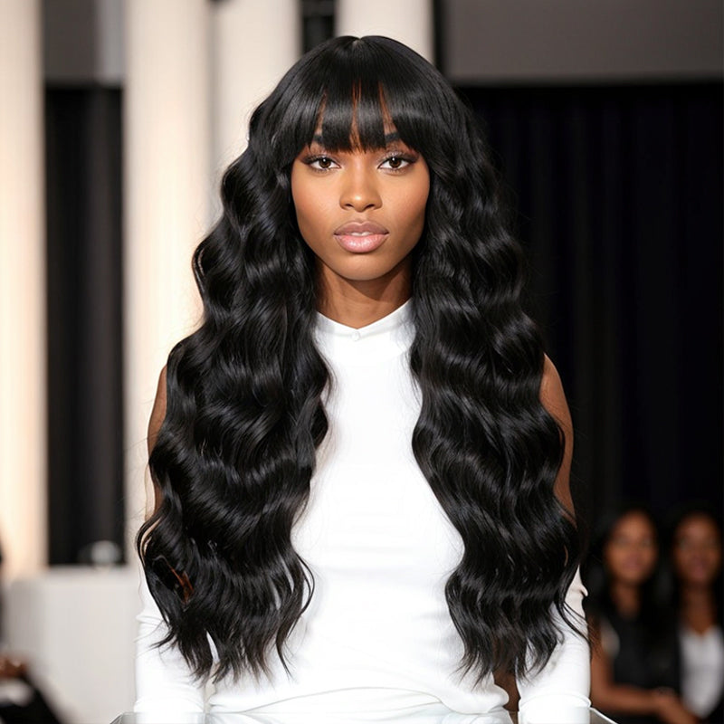 Blonde 613 Glueless Body Wave With Bangs Human Hair Easy & Wear