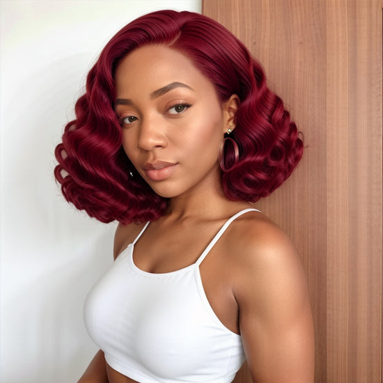 Load image into Gallery viewer, 99J Burgundy Color 13x4 Lace Frontal Wig Bouncy Loose Wave 100% Human Hair

