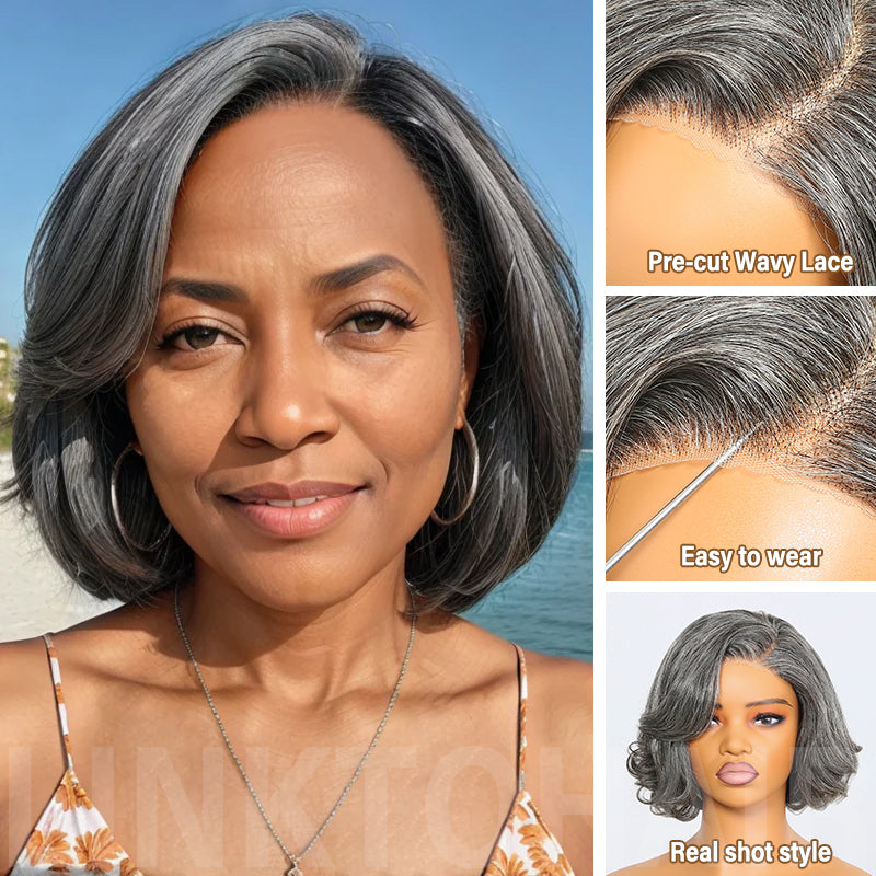 Trendy Limited Design | Salt And Pepper Side Part Bob Style Glueless 5x5 Closure Lace Wig 100% Human Hair