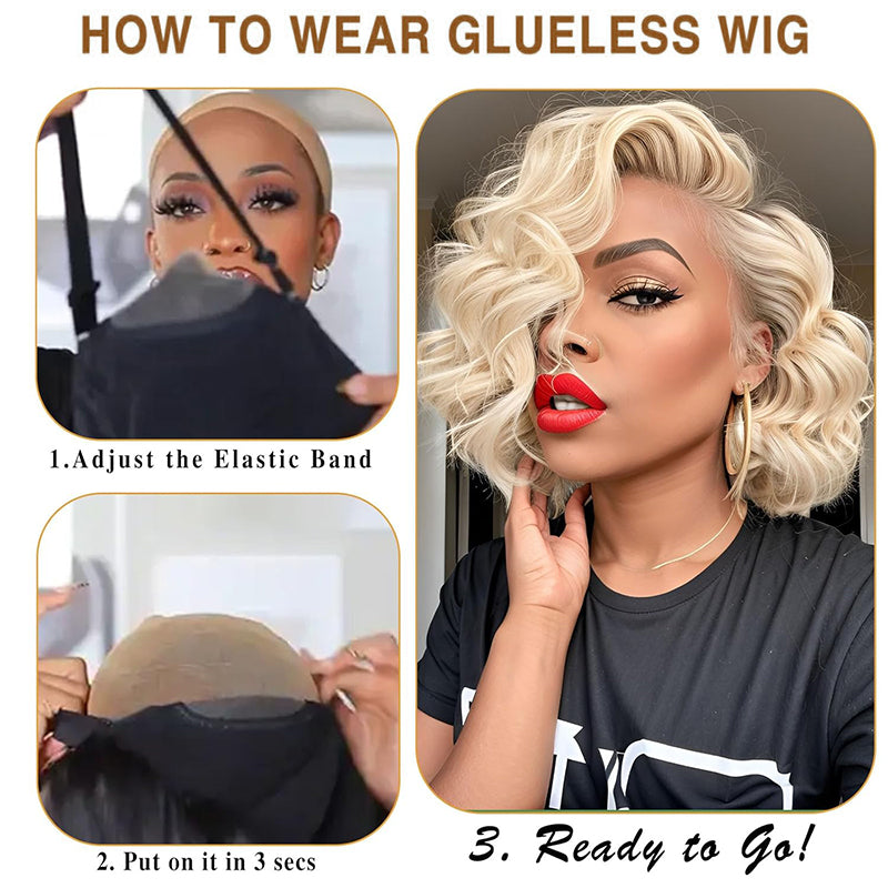 #613 Blonde Lace Front Bob Wigs Short Wavy Human Hair Wigs