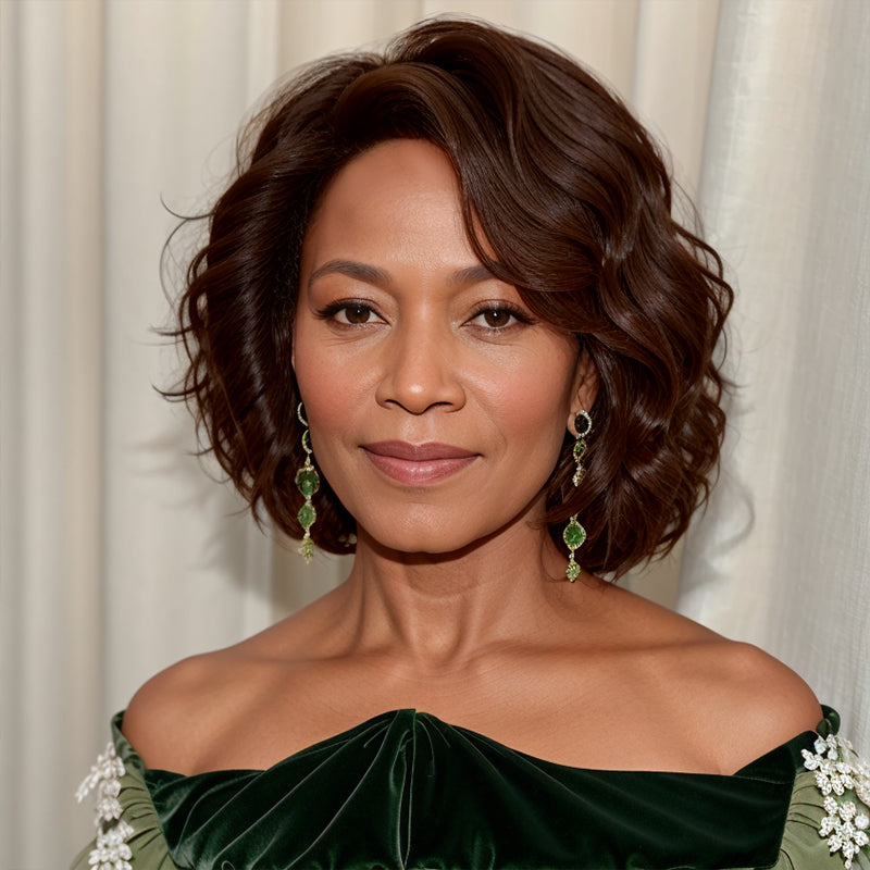 Alfre Woodard Same Hairstyle | Layered Cut Short Wave Bob Glueless 5x5 Closure Lace Wig 100% Human Hair