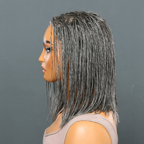 Salt And Pepper Braided Hairstyles Wigs Micro Senegalese Twists Wig for Black Women