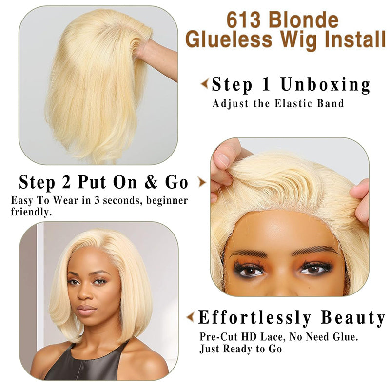 Trendy Limited Design | 613 Blonde Side Part Bob Style Glueless 4x4 Closure Lace Wig 100% Human Hair