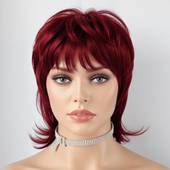 Load image into Gallery viewer, LinktoHair Short Burgundy 99J  Hair Shaggy Layered 80s Mullet Wig Pixie Cut Wig With Bangs Curly 100% Human Hair

