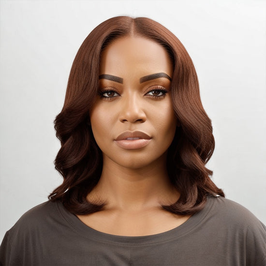 Wear & Go | Brown Glueless Bob Wavy Wig 5x5 Closure Lace Human Hair