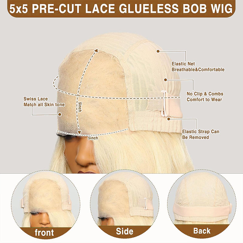 Short Wavy Human Hair Wigs #613 Blonde Lace Front Bob Wigs