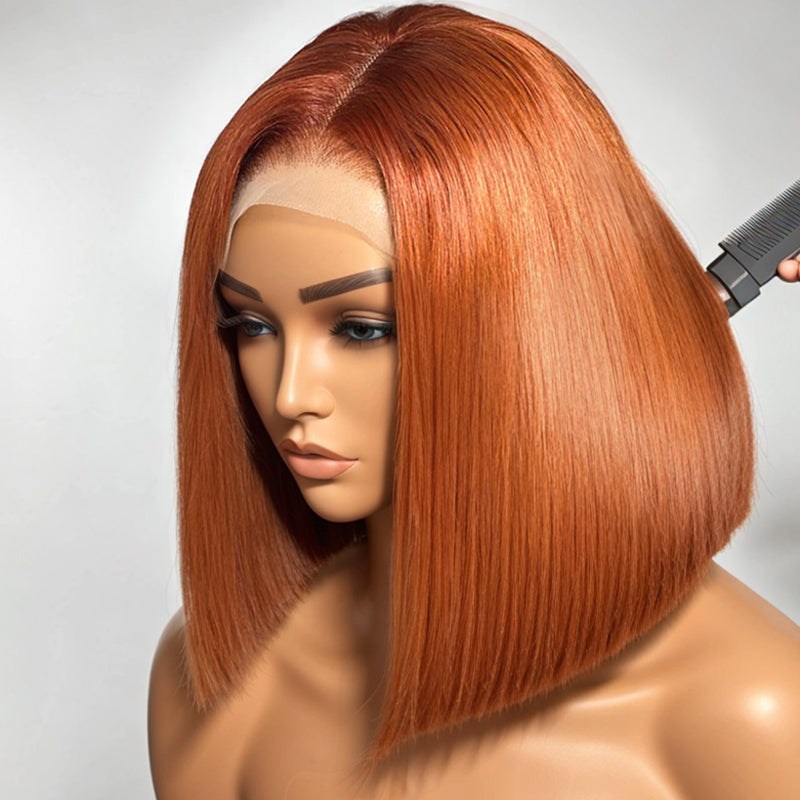 Beginner Friendly Mermaid Copper Silky Straight Glueless 5x5 HD Lace Closure Bob Human Hair Wig