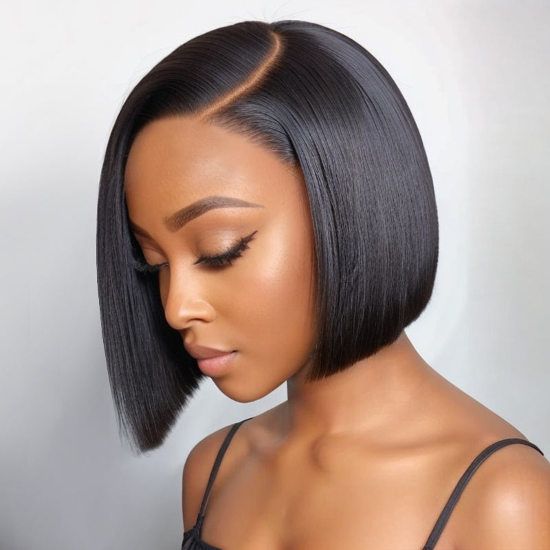 Beginner Friendly | Glueless Blunt Cut Straight Bob Lace C Part Wig 100% Human Hair