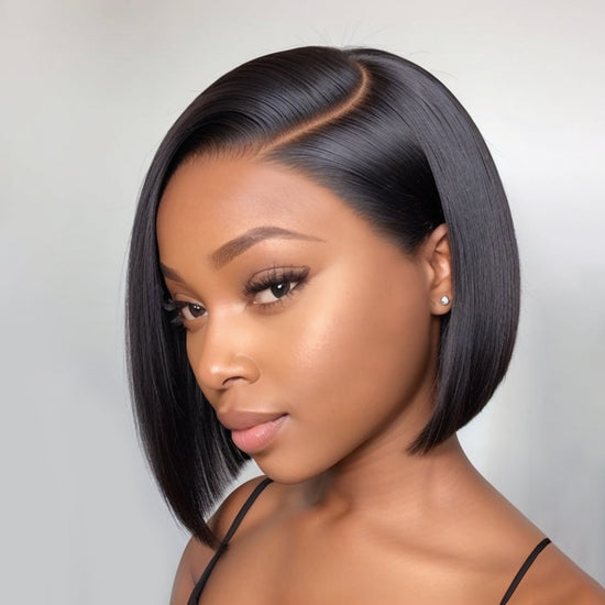 Beginner Friendly | Glueless Blunt Cut Straight Bob Lace C Part Wig 100% Human Hair