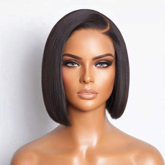 Beginner Friendly | Glueless Blunt Cut Straight Bob Lace C Part Wig 100% Human Hair