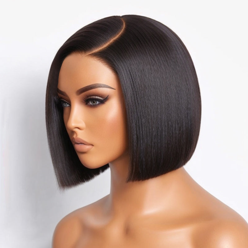 Beginner Friendly | Glueless Blunt Cut Straight Bob Lace C Part Wig 100% Human Hair