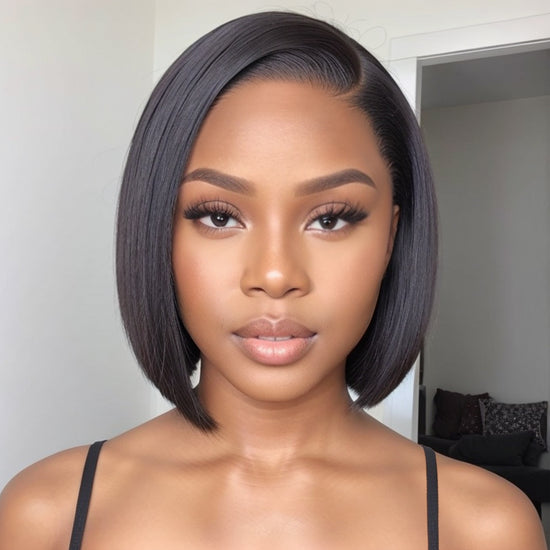 Beginner Friendly | Glueless Blunt Cut Straight Bob Lace C Part Wig 100% Human Hair