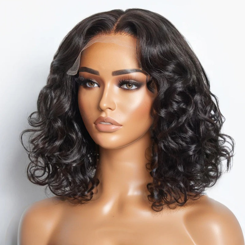 Beginner Friendly Mature Mid Part Loose Water Wave Glueless 5x5 Closure Bob HD Lace Human Hair Wig