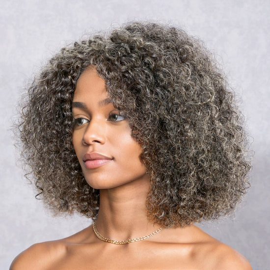 Beginner Friendly Salt and Pepper Bob Wig Loose Curly Human Hair Wear and Go Wig