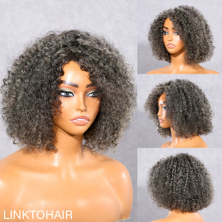 Beginner Friendly Salt and Pepper Bob Wig Loose Curly Human Hair Wig