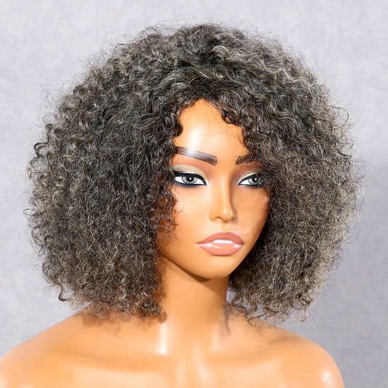 Beginner Friendly Salt and Pepper Bob Wig Loose Curly Human Hair Wig