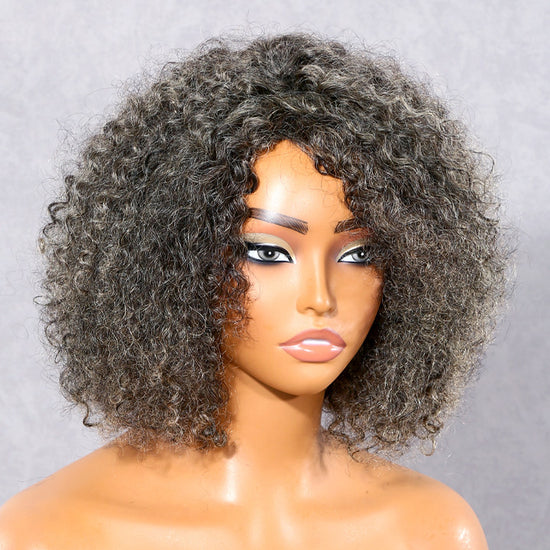 Load image into Gallery viewer, Beginner Friendly Salt and Pepper Bob Wig Loose Curly Human Hair Wear and Go Wig
