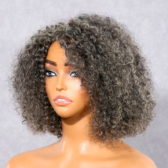 Beginner Friendly Salt and Pepper Bob Wig Loose Curly Human Hair Wig