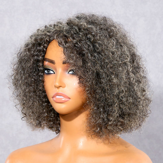 Load image into Gallery viewer, Beginner Friendly Salt and Pepper Bob Wig Loose Curly Human Hair Wear and Go Wig
