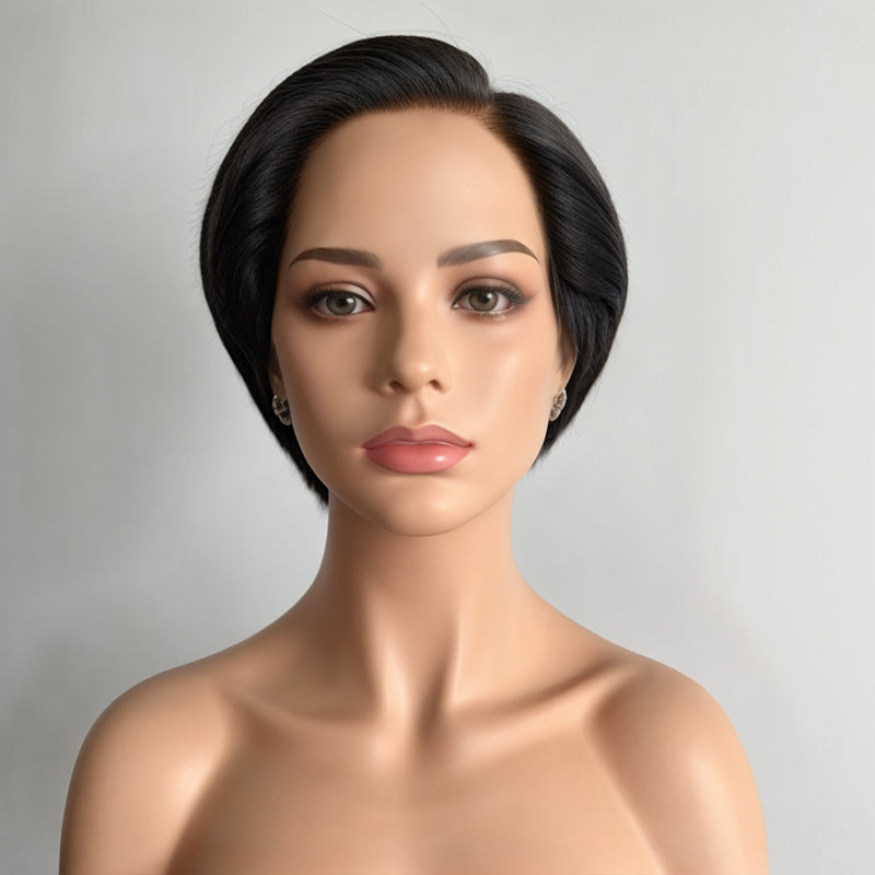 Black Bob Straight Short Pixie 13x4 Lace Frontal Wig 100% Virgin Human Hair Wigs