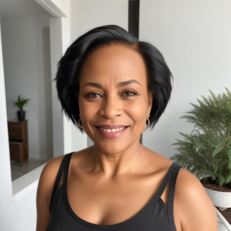 Black Bob Straight Short Pixie 13x4 Lace Frontal Wig 100% Virgin Human Hair Wigs