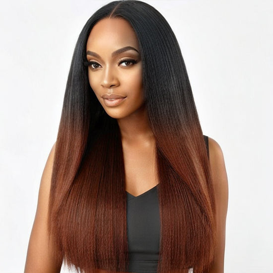 Black to Ombre Brown Kinky Straight | Glueless 5x5 Closure Undetectable Lace Wig 100% Human Hair