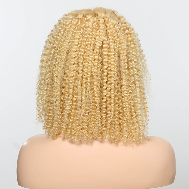 Blonde 613 Kinky Curly Bob Glueless 5x5 Closure Lace 100% Human Hair Easily Redyed