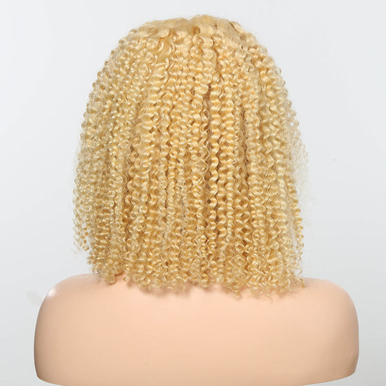 Blonde 613 Kinky Curly Bob Glueless 5x5 Closure Lace 100% Human Hair Easily Redyed