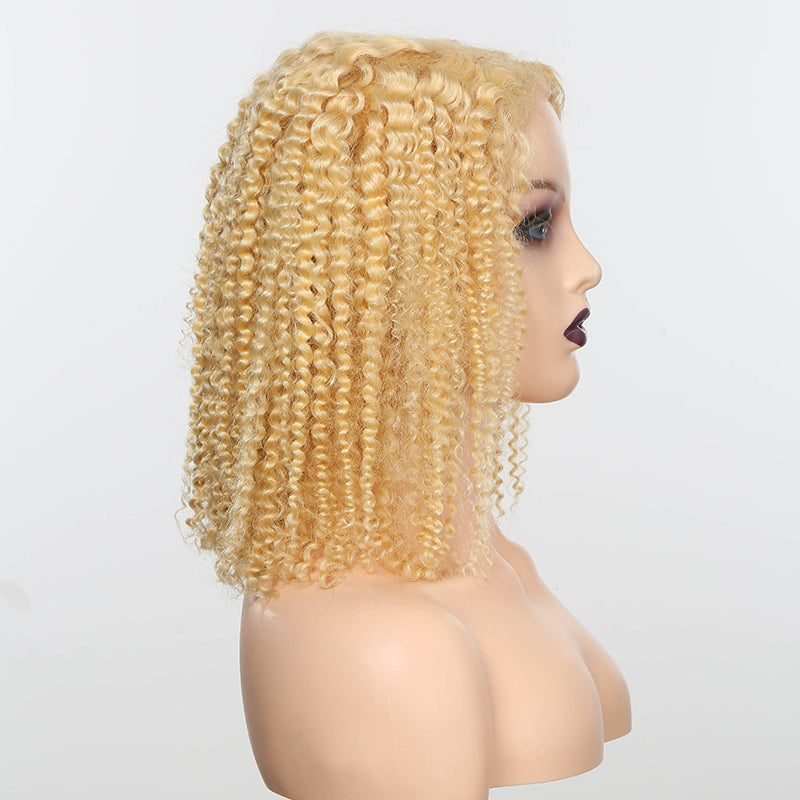 Blonde 613 Kinky Curly Bob Glueless 5x5 Closure Lace 100% Human Hair Easily Redyed