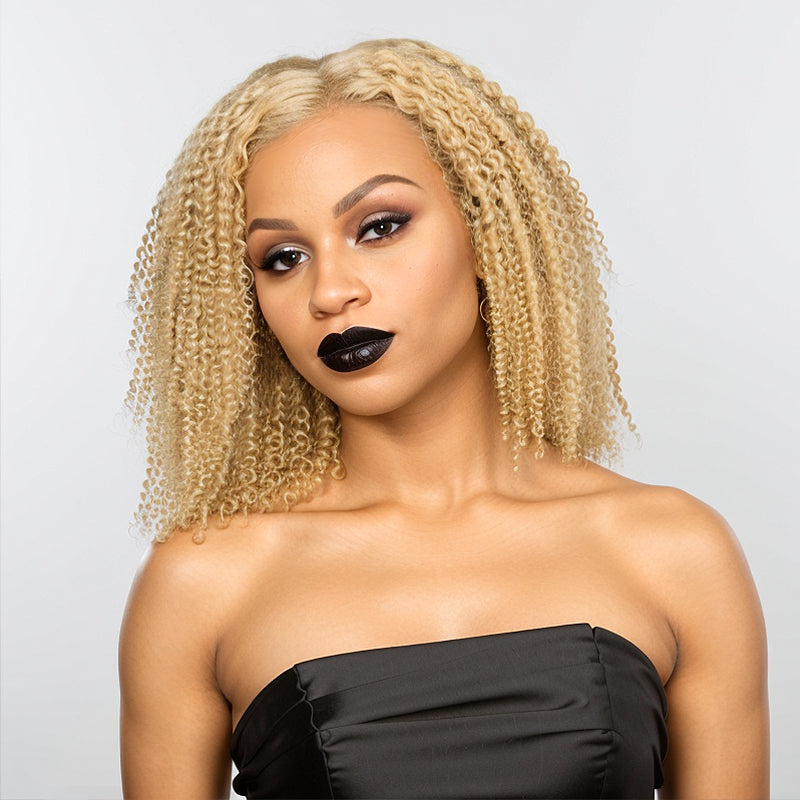 Blonde 613 Kinky Curly Bob Glueless 5x5 Closure Lace 100% Human Hair Easily Redyed