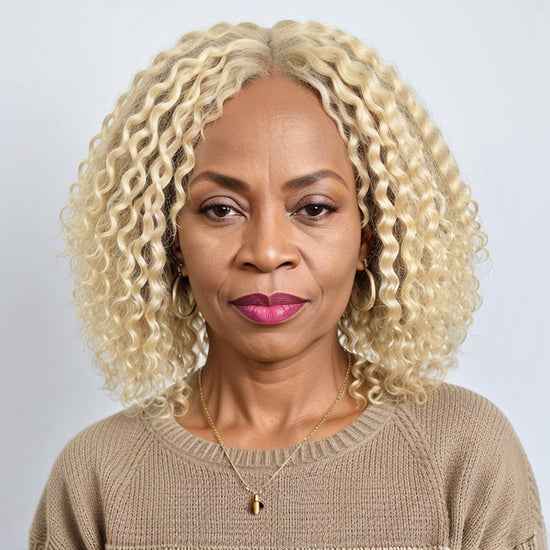 Load image into Gallery viewer, Blonde 613 Kinky Curly Glueless 5x5 Closure Lace Short Bob Wig
