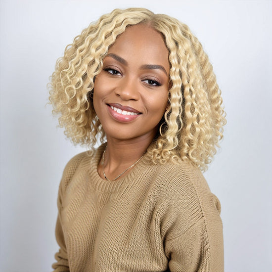 Load image into Gallery viewer, Blonde 613 Kinky Curly Glueless 5x5 Closure Lace Short Bob Wig
