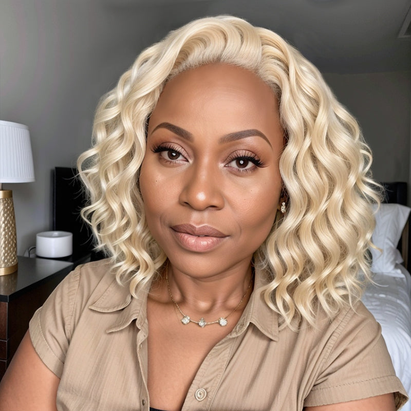 Blonde 613 Loose Wave Glueless 5x5 Closure Lace Short Wig Can Direct Dyeing