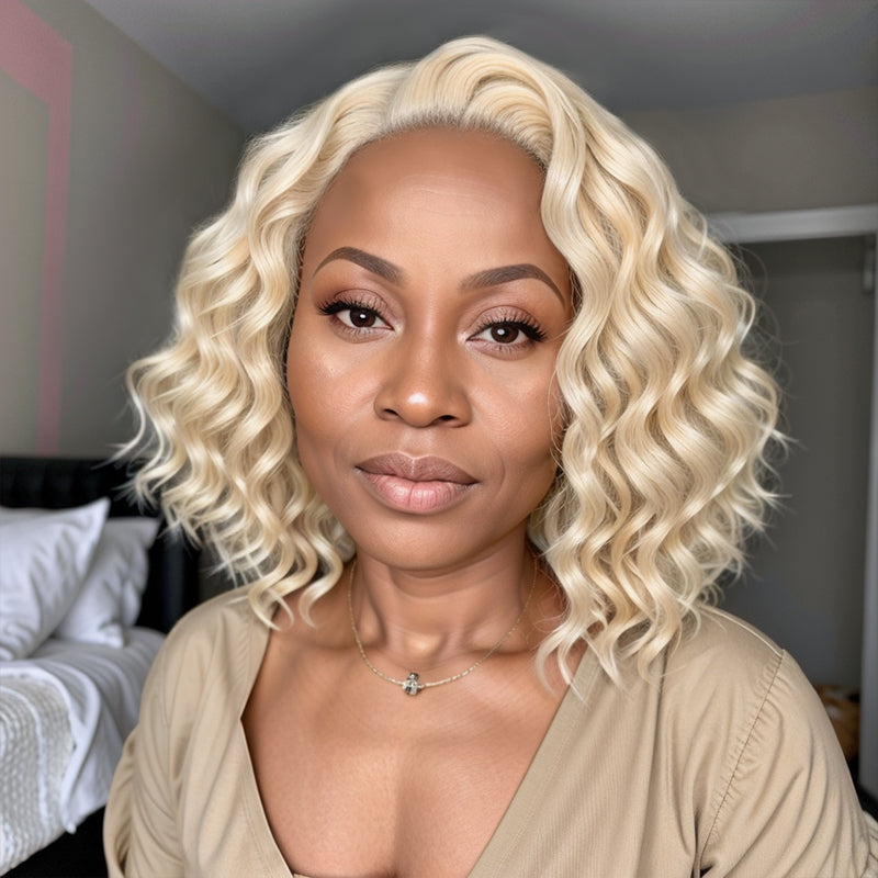 Blonde 613 Loose Wave Glueless 5x5 Closure Lace Short Wig Can Direct Dyeing