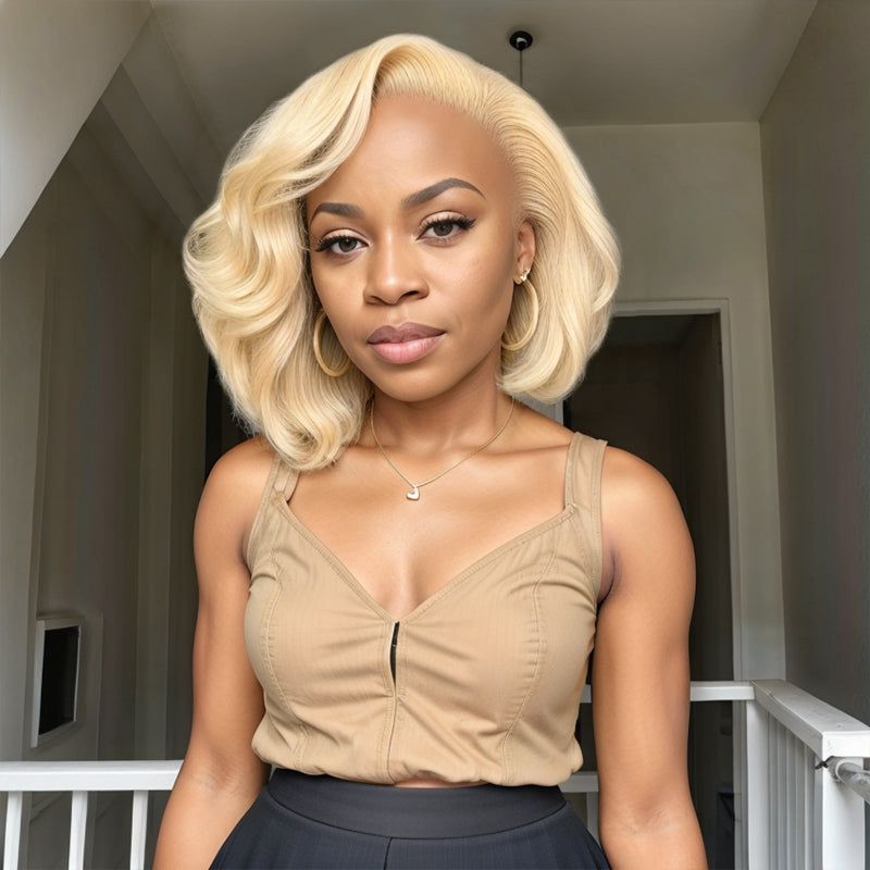 Blonde 613 Loose Wave Bob 5x5 Closure Lace Wig Easy Dyed