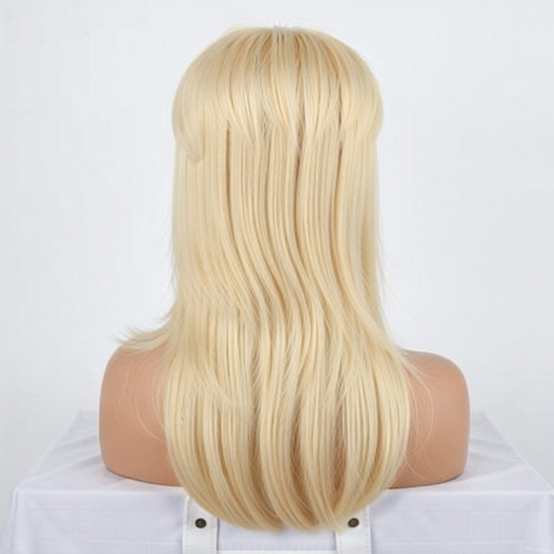 Load image into Gallery viewer, Blonde 613 Pixie Mullet Wigs with Bangs Shoulder Length Short Straight Wolf Cut Layered Human Hair
