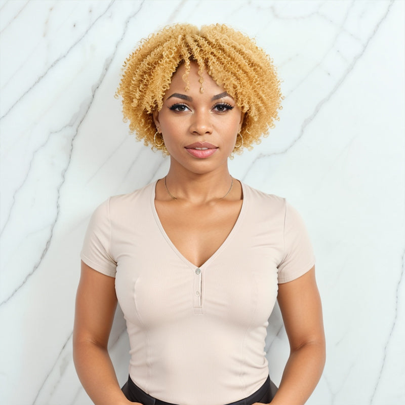 Load image into Gallery viewer, Blonde 613 Short Curly Bob Wig With Bangs Glueless Human Hair Wigs Ready Go
