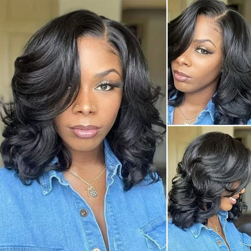 Blonde Highlight Mix Brown Hair Bouncy Body Wave 13x4 Front Lace Wig 100% Human Hair Wigs