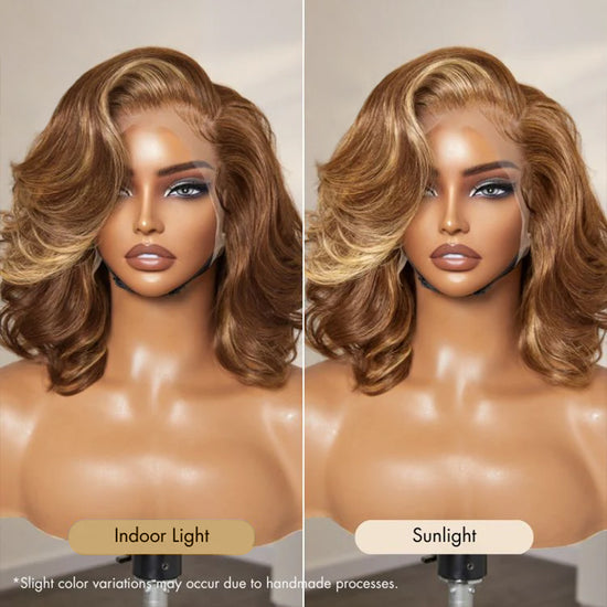 Blonde Highlight Mix Brown Hair Bouncy Body Wave 13x4 Front Lace Wig 100% Human Hair Wigs