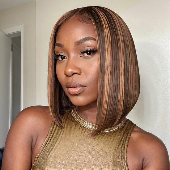 Blonde Highlights Straight Bob Glueless 5x5 Closure Lace Wig Ready & Go