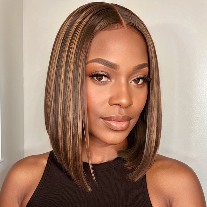 Blonde Highlights Straight Bob Glueless 5x5 Closure Lace Wig Ready & Go