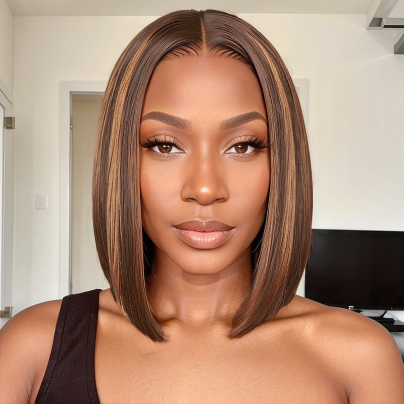 Blonde Highlights Straight Bob Glueless 5x5 Closure Lace Wig Ready & Go