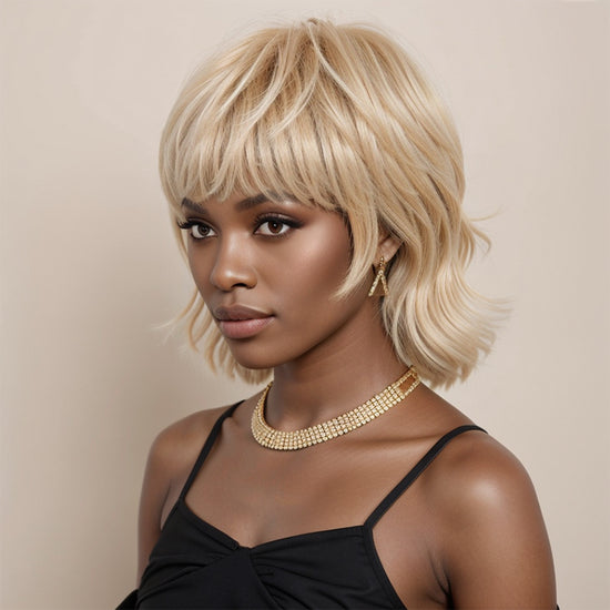 Linktohair Blonde 613 Short Wig Layered Mullet Pixie Cut Wavy Wigs for Black Women