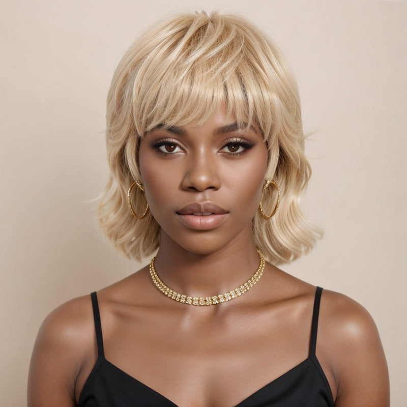 Linktohair Blonde 613 Short Wig Layered Mullet Pixie Cut Wavy Wigs for Black Women