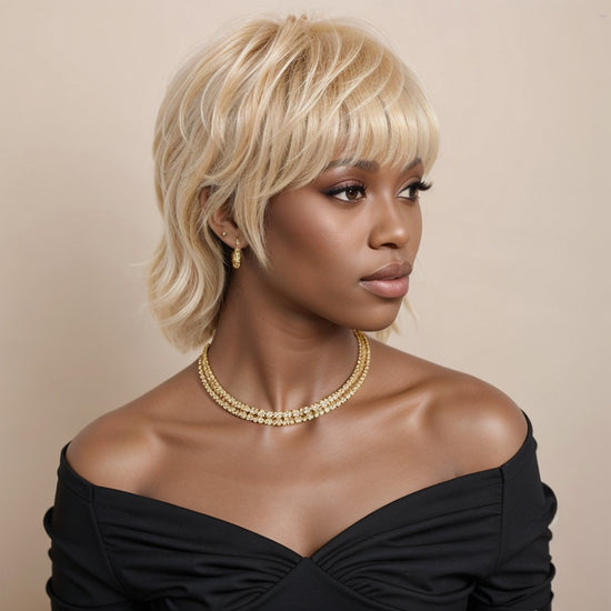 Linktohair Blonde 613 Short Wig Layered Mullet Pixie Cut Wavy Wigs for Black Women