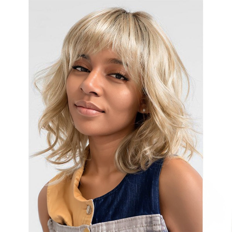 Blonde Wigs Body Wave Platinum Human Hair Wig With Bang