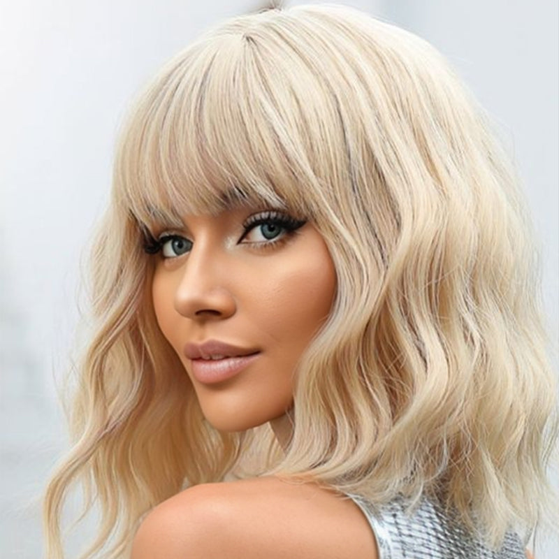 Blonde Wigs Body Wave Platinum Human Hair Wig With Bang