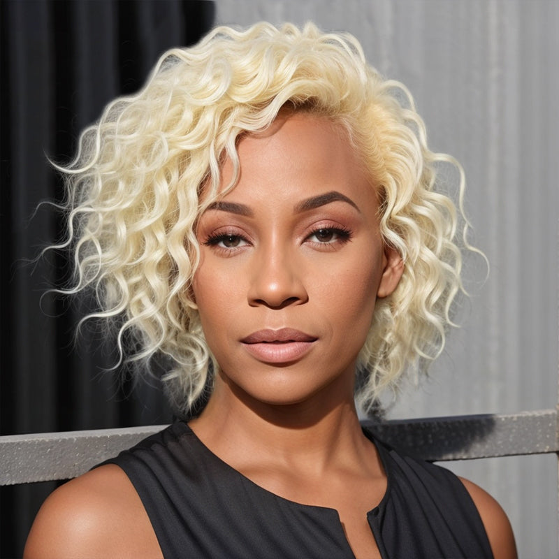 Blonde #613 Bob Wig Short Curly Wavy Glueless 5x5 Closure Lace Wig Human Hair For Black Women