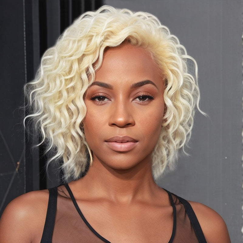 Blonde #613 Bob Wig Short Curly Wavy Glueless 5x5 Closure Lace Wig Human Hair For Black Women